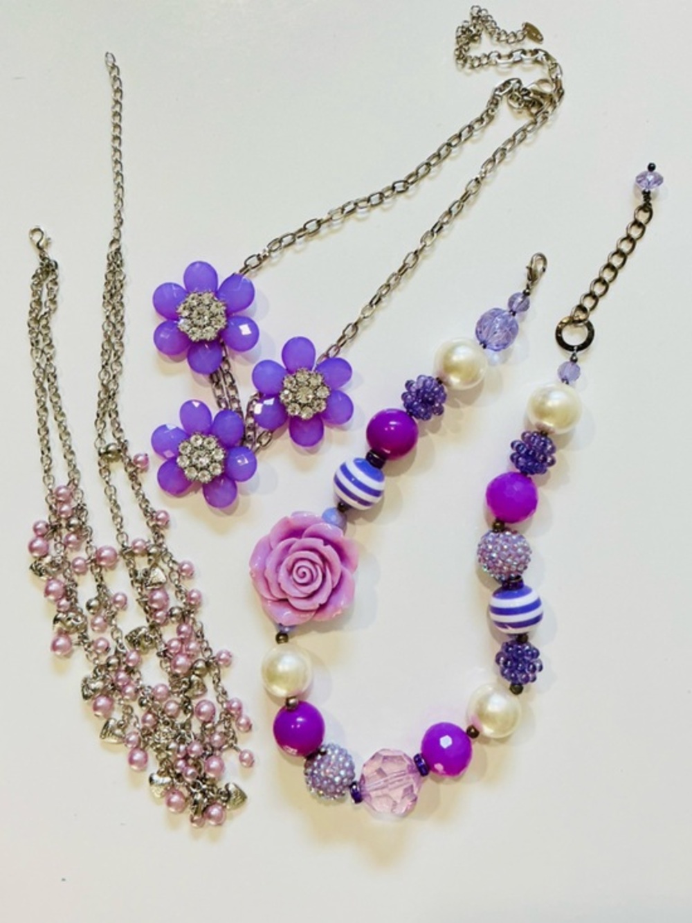 3 Layered Bridgeton Inspired Statement Purple Floral Multi-Strand Necklace’s EUC